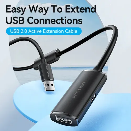 VENTION, CBKBN, USB 2.0 Type-A Male to Type-A Female Active Extension Cable 15M Black
