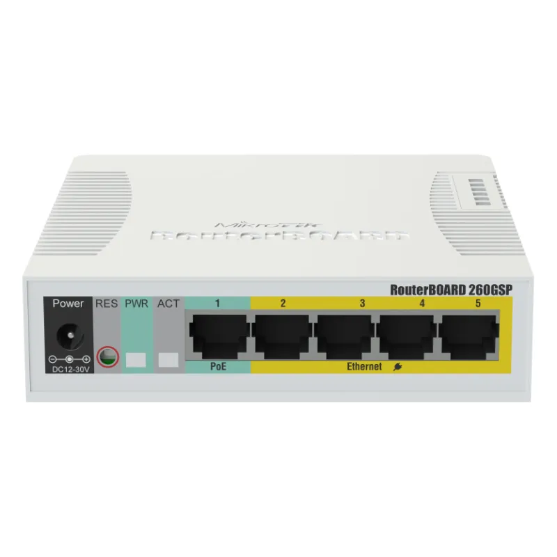მართვადი PoE სვიჩი - CSS106, Passive PoE, 1G, 4P, 1S, MikroTik
