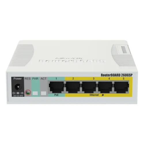 მართვადი PoE სვიჩი - CSS106, Passive PoE, 1G, 4P, 1S, MikroTik
