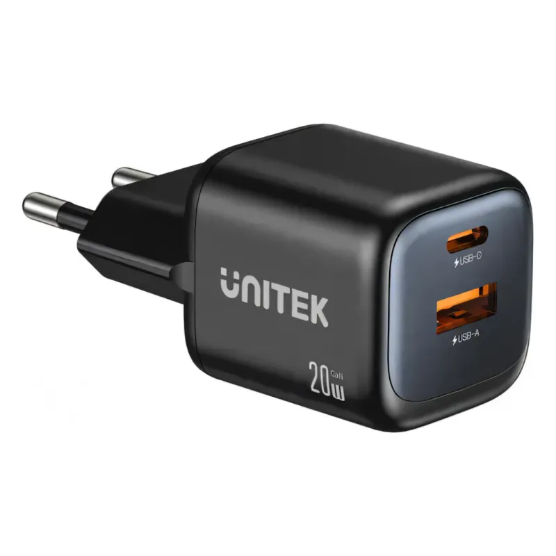 P1128A-EU, UNITEK, Power Supply, 20W 2-Port Wall GaN Charger