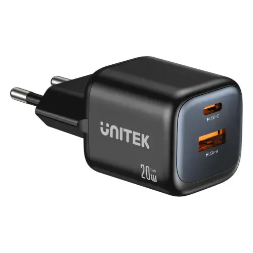 P1128A-EU, UNITEK, Power Supply, 20W 2-Port Wall GaN Charger
