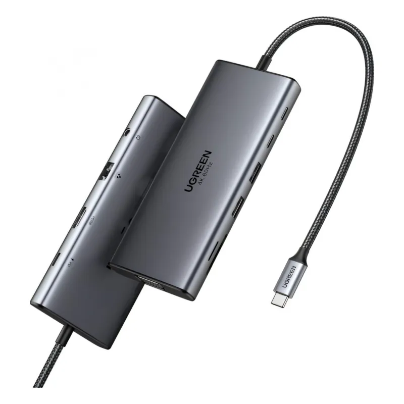 CM639, UGREEN, USB HUB, Type-C, USB-A, HDMI, VGA, RJ45, SD/TF, 3.5MM, PD, 11-in-1 USB-C Hub, Grey