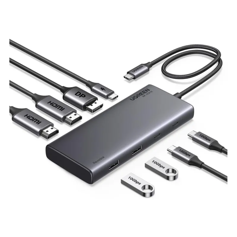 CM639, UGREEN, USB HUB, Revodok 308, HDMI, DP, Type-C, USB-A, PD, 8 in 1 USB C Docking Station, Grey