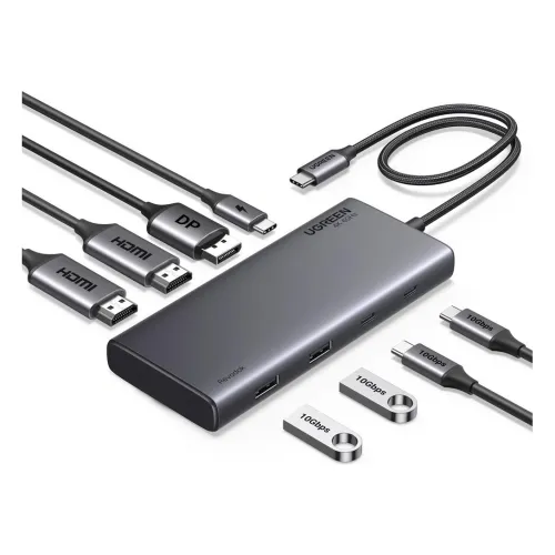 CM639, UGREEN, USB HUB, Revodok 308, HDMI, DP, Type-C, USB-A, PD, 8 in 1 USB C Docking Station, Grey