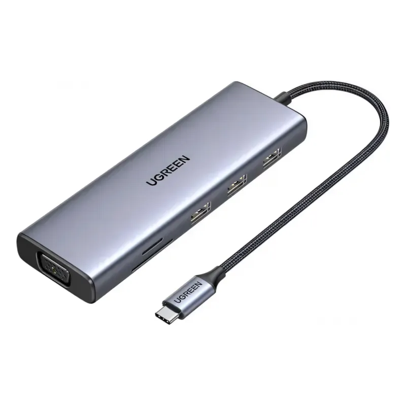 CM498, UGREEN, USB HUB, USB-C, USB, HDMI, VGA, RJ45, SD, TF, Hub, Gray