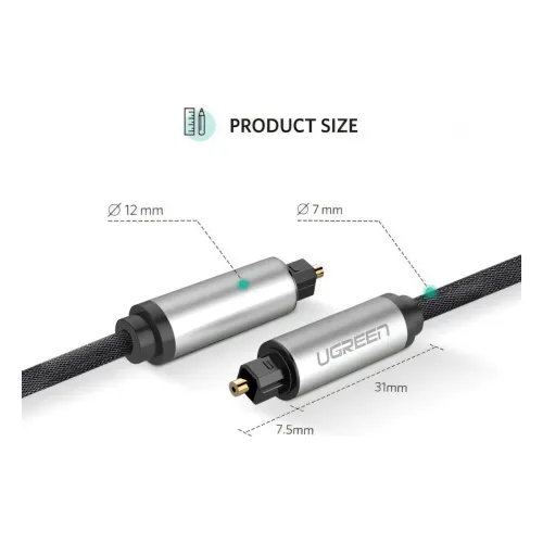 AV108, UGREEN, Cable, Toslink Optical Audio Cable, 2m, Black/Silver