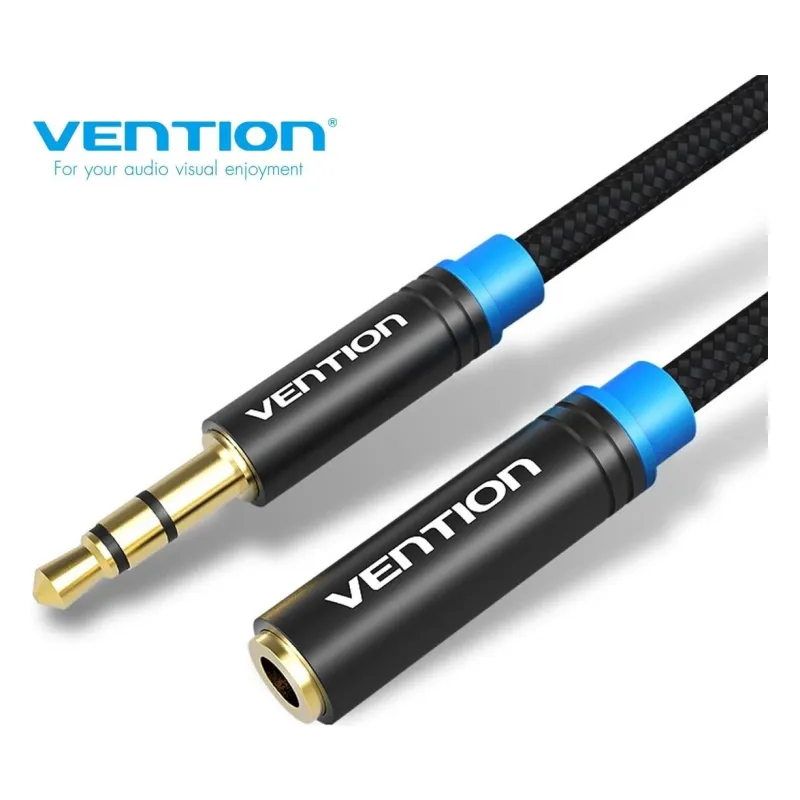 VAB-B06-B200-M, Vention Cotton Braided 3.5mm Audio Extension Cable 2M Black Metal Type