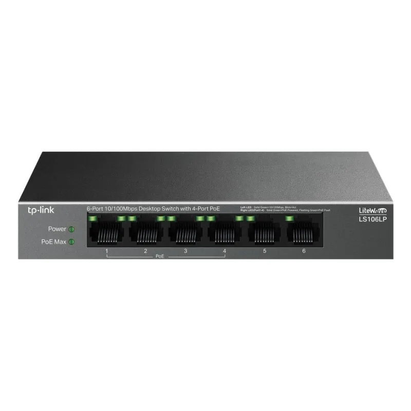TP-Link, LS106LP, 6-Port 10/100Mbps Desktop Switch with 4-Port PoE, 41 W