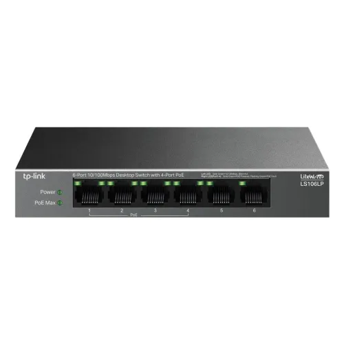 TP-Link, LS106LP, 6-Port 10/100Mbps Desktop Switch with 4-Port PoE, 41 W
