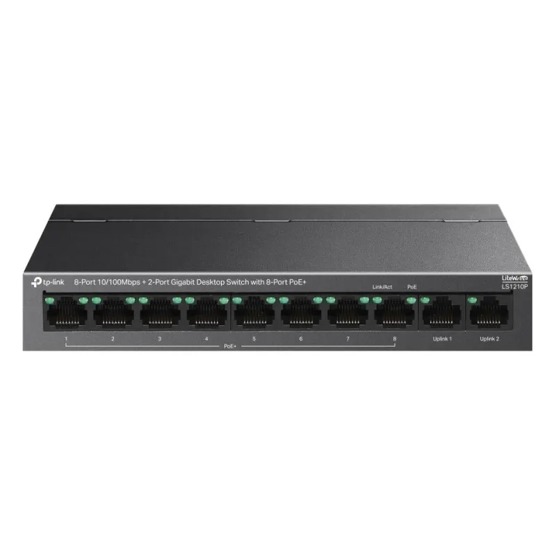 TP-Link, LS1210P, 8-Port 10/100Mbps+2-Port Gigabit Desktop Switch with 8-Port PoE+