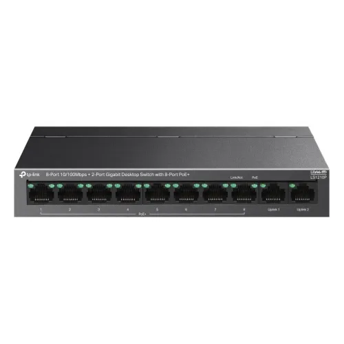 TP-Link, LS1210P, 8-Port 10/100Mbps+2-Port Gigabit Desktop Switch with 8-Port PoE+