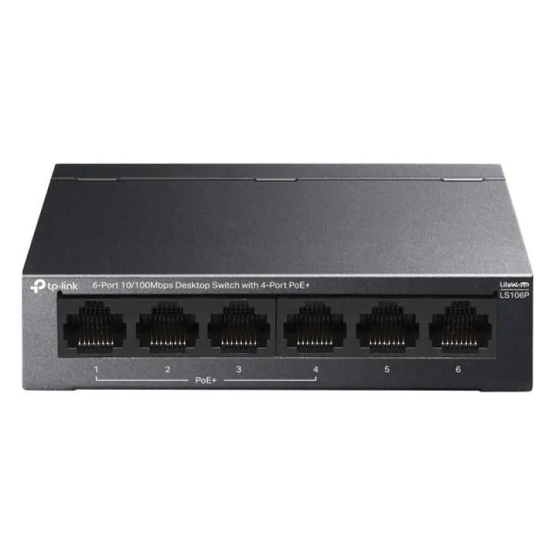 TP-Link, LS106P, 6-Port 10/100Mbps Desktop Switch with 4-Port 802.3at PoE+, 65W