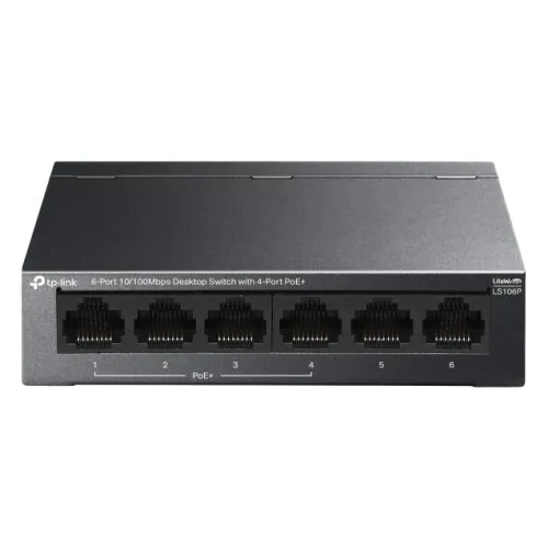 TP-Link, LS106P, 6-Port 10/100Mbps Desktop Switch with 4-Port 802.3at PoE+, 65W