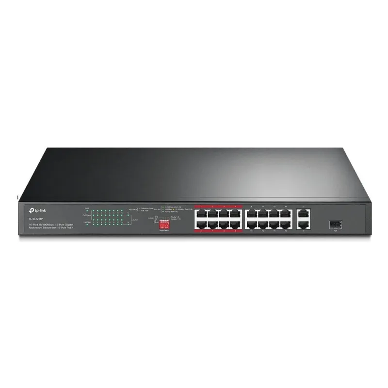 TP-Link, TL-SL1218P, 16-Port 10/100 Mbps + 2-Port Gigabit Rackmount Switch with 16-Port PoE+