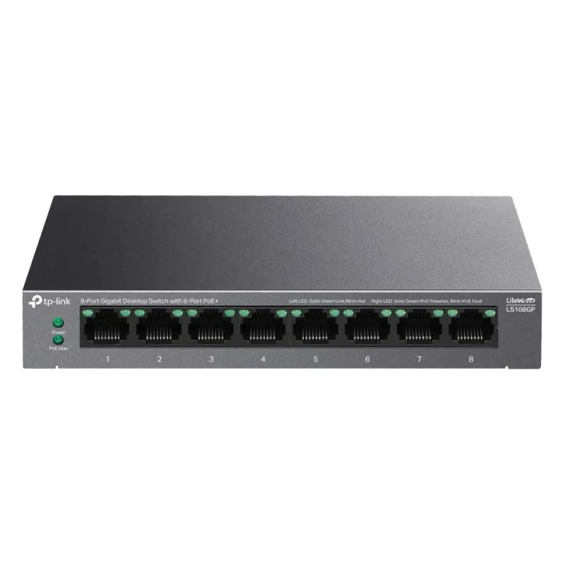 TP-Link, LS108GP, 8-Port Gigabit Desktop Switch with 8-Port PoE+