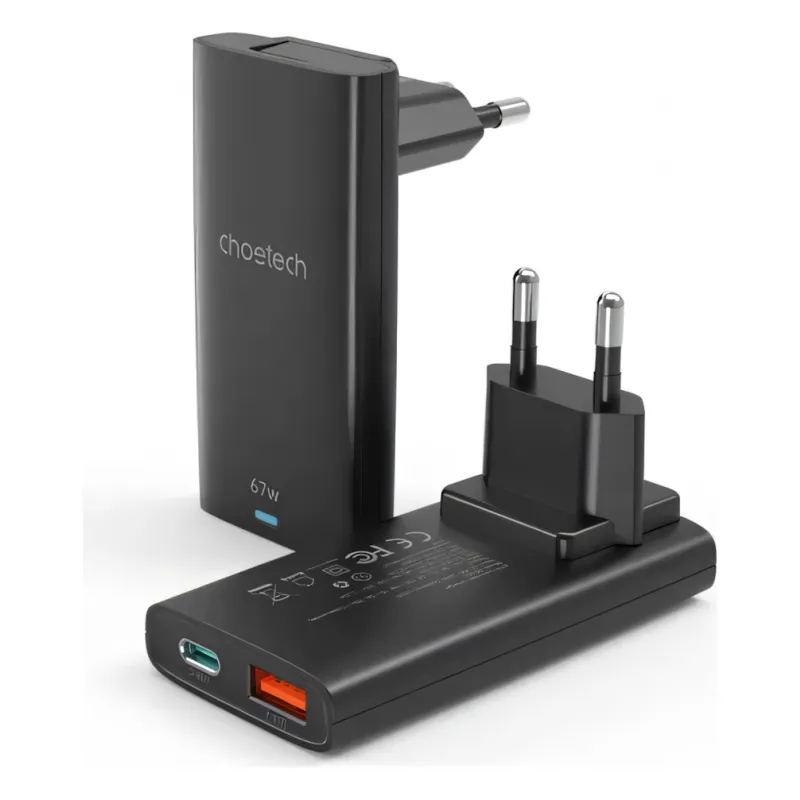 XX-PD6011-EU-BK, Choetech PD6011 67W GAN Ultrathin A+C Wall Charger Black