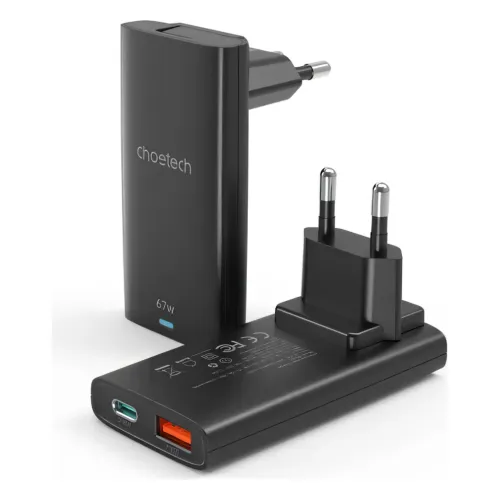 XX-PD6011-EU-BK, Choetech PD6011 67W GAN Ultrathin A+C Wall Charger Black