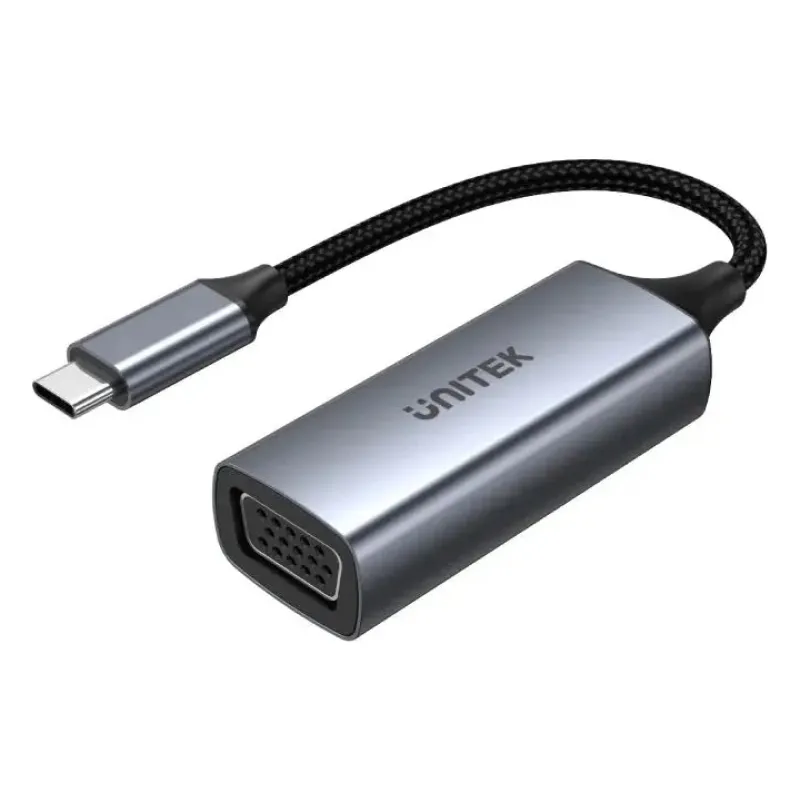 V1413A, UNITEK USB-C to VGA(1080P-60Hz) Adapter Cable, with Briad, Grey & Black