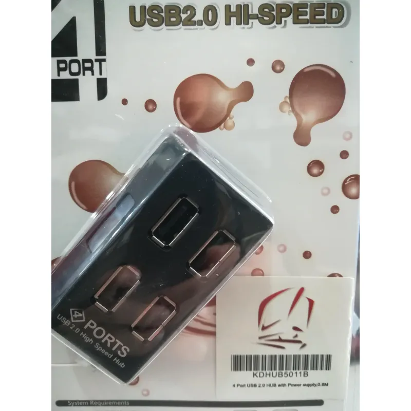 KDHUB5011B- Kingda, 4 port USB 2.0 HUB with power supply, 0.8m