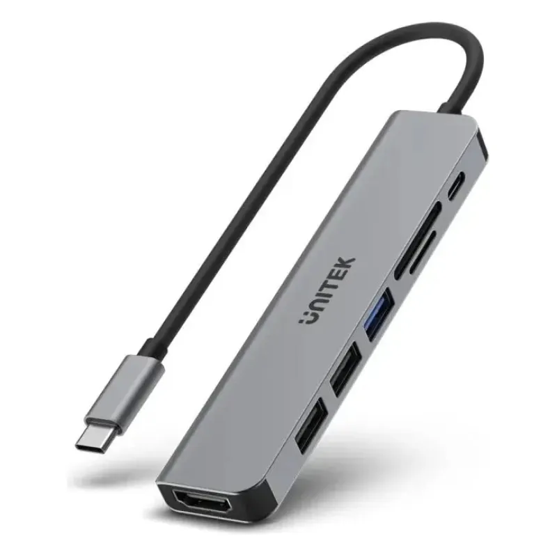 H1118A, UNITEK, 7-in-1 USB-C 5Gbps Hub (USB3.0+2*USB2.0+SD/Micro SD Card Reader+HDMI+PD 100W), Space Grey