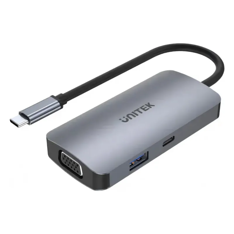 D1051A Unitek P5 Trio 5-in-1 Type C to HDMI x2, VGA, USB 3.0, PD 100W, 15cm, 0.25Y