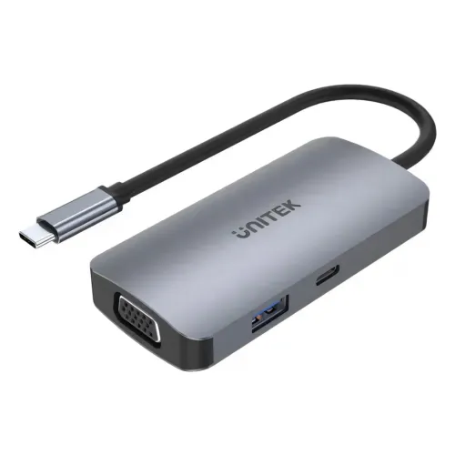 D1051A Unitek P5 Trio 5-in-1 Type C to HDMI x2, VGA, USB 3.0, PD 100W, 15cm, 0.25Y