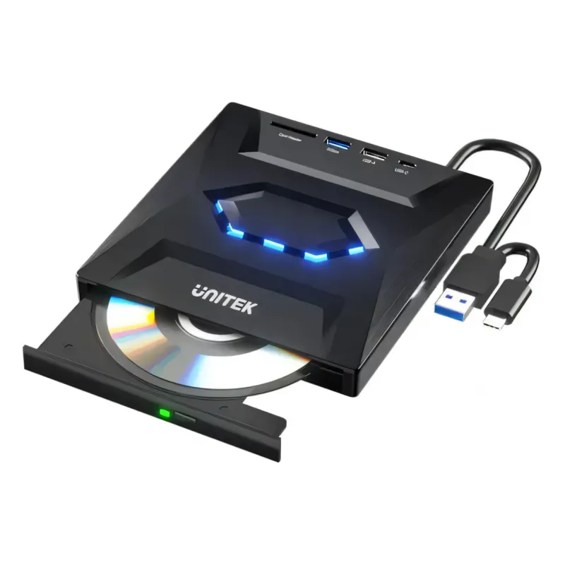 UNITEK, USB Adapter, T1037A01, 5-in-1 External Optical Drive with USB Hub, SD Card Reader- Up to 5 Gbps; 8x DVDR, 24x CD wri