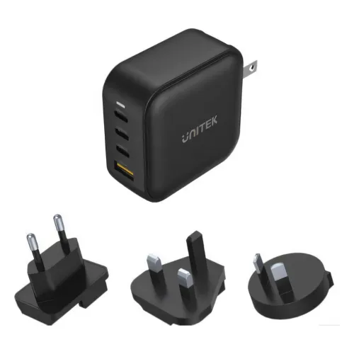 P1112ABK, UNITEK, Charger, 100W 4-in-1 USB GaN Charger (3*USB-C PD + USB-A QC3.0), With US/EU/UK/AU Plugs, Black
